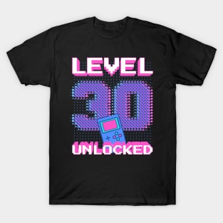 Retro Level 30 Unlocked Shirt 30th Video Gamer Birthday Gift T-Shirt